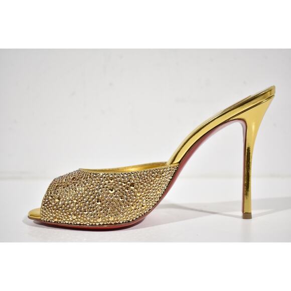 Christian Louboutin Me Dolly Strass 100 Gold Backless Sandal Mule Heel Pump 40 - Picture 8 of 12